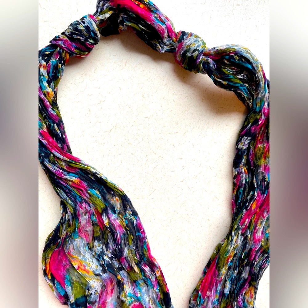 Multicolor Tassel Necklace Scarf with tassel details. 66”.    long
